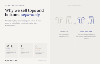 Infographic comparing fixed pyjama sets with build-your-own loungewear tops and bottoms sold separately