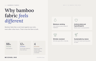 Infographic on why bamboo loungewear fabric feels different: moisture-wicking, antimicrobial, wrinkle-resistant, sustainable