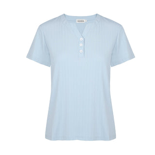 Short Sleeve Henley Top - Soft Blue