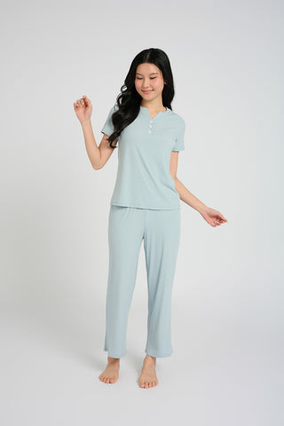 Short Sleeve Henley Top - Soft Blue